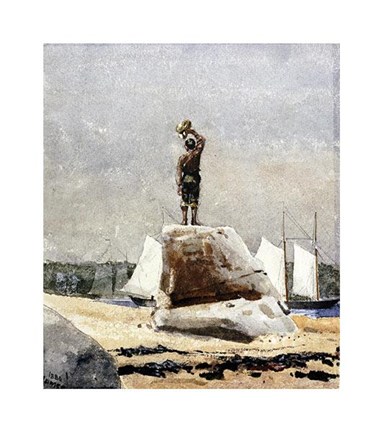 Framed Boy Hailing Schooners Print