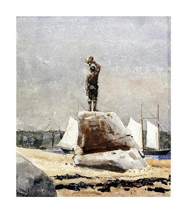 Framed Boy Hailing Schooners Print