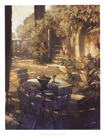 Framed Sunlit Terrace, Crillon le Brave Print