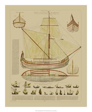 Framed Antique Ship Plan I Print