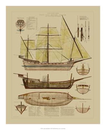 Framed Antique Ship Plan II Print