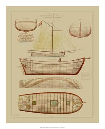 Framed Antique Ship Plan III Print