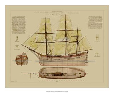Framed Antique Ship Plan VII Print