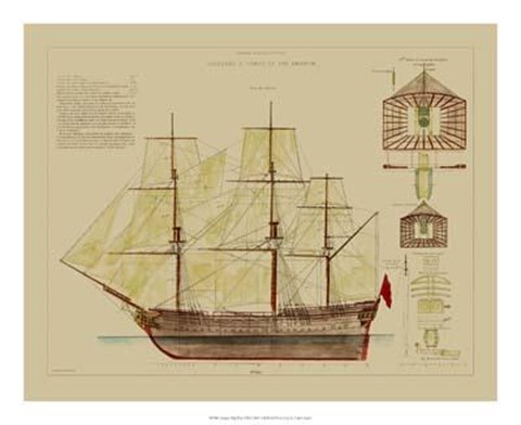 Framed Antique Ship Plan VIII Print