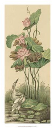 Framed Crane And Lotus Panel I Print