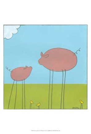 Framed Stick-Leg Pig II Print
