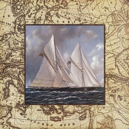 Framed Classic Island Map I Print