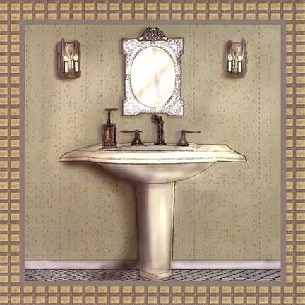 Framed Bathroom In Green III Print