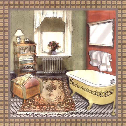 Framed Bathroom In Green IV Print