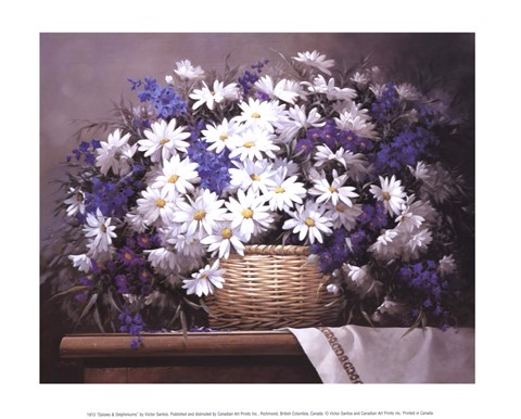 Framed Daisies and Delphiniums Print