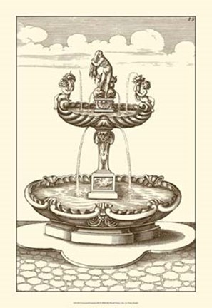 Framed Courtyard Fountain III Print