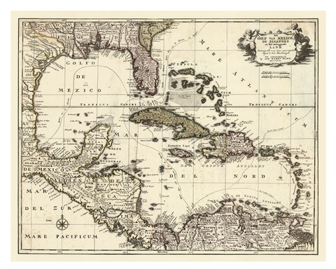 Framed Map of the Gulf of Mexico Print