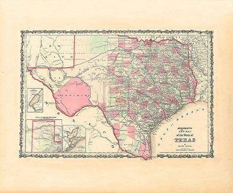 Framed New Map Of The State Of Texas Print