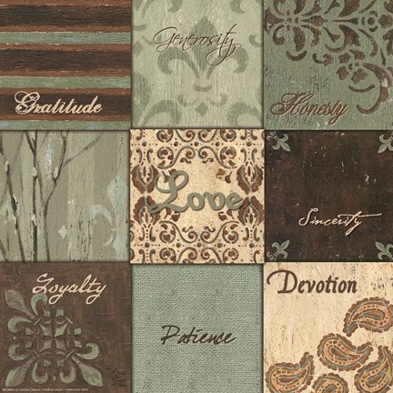 Framed GREEN/BROWN 9 PATCH - love Print