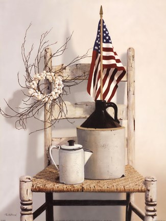 Framed Chair With Jug and Flag Print