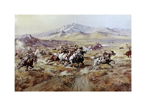 Framed Stagecoach Attack Print