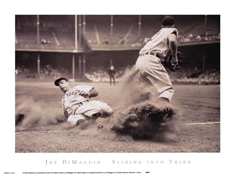 Framed Joe DiMaggio Sliding Into Third Print