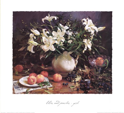 Framed Lilies and Peaches Print