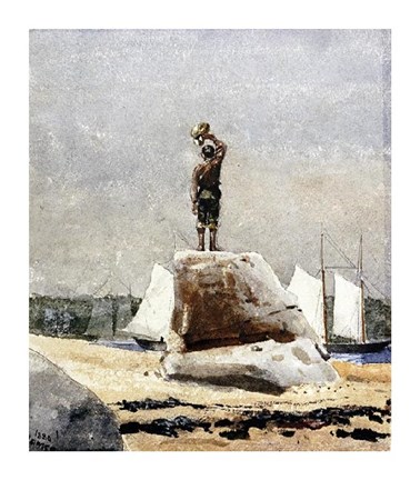 Framed Boy Hailing Schooners Print