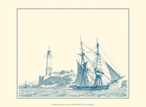 Framed Sailing Ships in Blue I Print