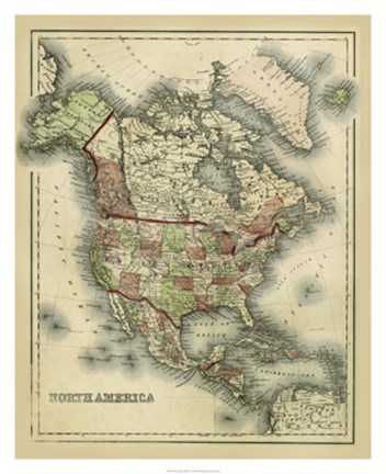 Framed Antique Map of North America Print
