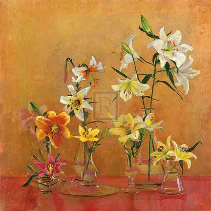 Framed Lilies In Vases I Print