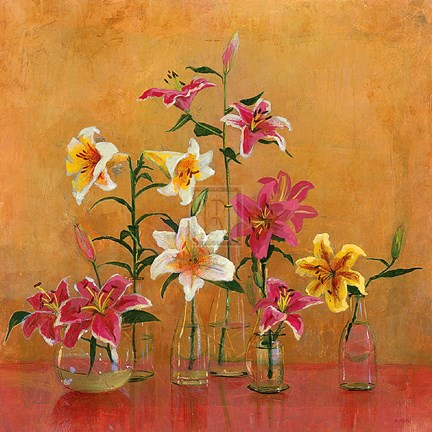 Framed Lilies In Vases II Print