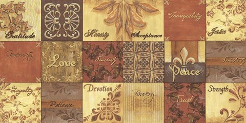 Framed Natural Patchwork/Love/Peace Print