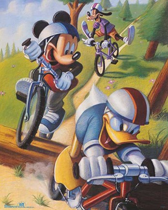 Framed Mickey &amp; Friends: Biking Print