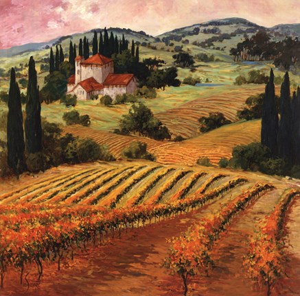 Framed Dawn of a Tuscan Vineyard Print