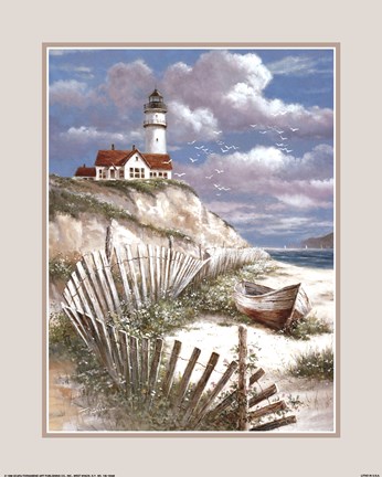 Framed Lighthouse with Deserted Canoe Print