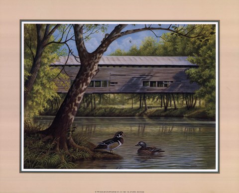 Framed Covered Bridge With Ducks Print