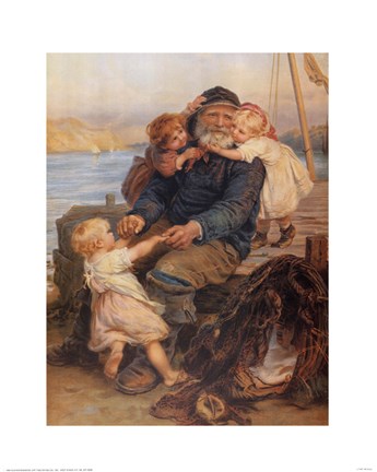 Framed Fisherman with Children Print
