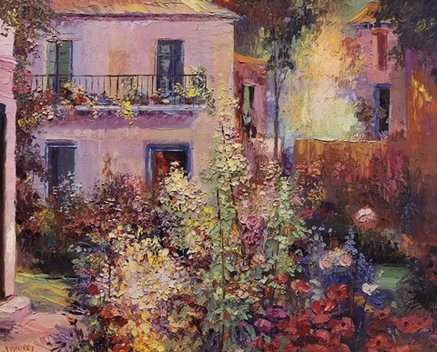 Framed Balcony with Flowers Print