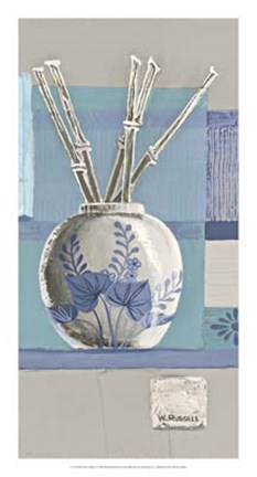 Framed Blue Asian Collage I Print