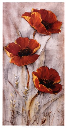 Framed Red Poppies on Taupe II Print