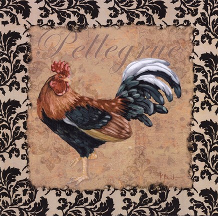 Framed Bergerac Rooster Black II Print