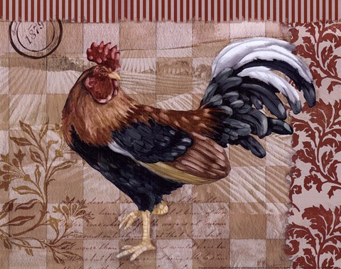 Framed Bergerac Rooster Red II - mini Print
