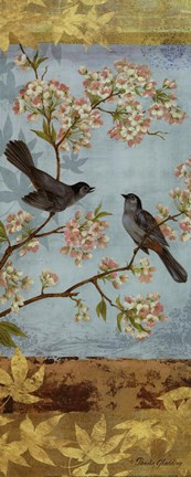 Framed Catbirds &amp; Blooms Panel - mini Print