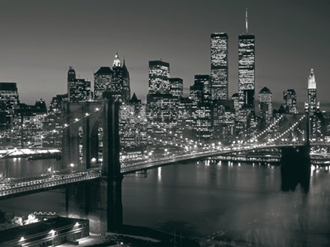 Framed Manhattan Skyline at Night Print
