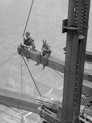 Framed Workers Sitting on Steel Beam Print