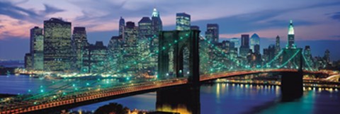 Framed Brooklyn Bridge and Skyline at Night Print