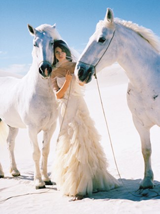 Framed Woman with White Horses Print