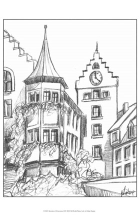 Framed Sketches of Downtown II Print