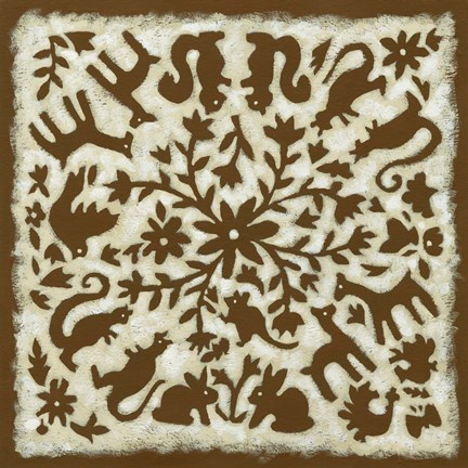 Framed Folk Story in Brown Print