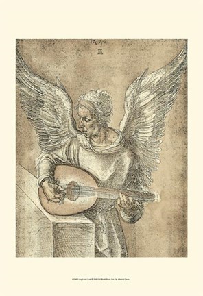 Framed Angel with Lute Print