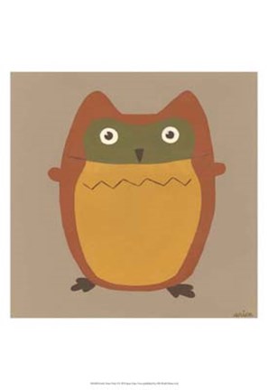 Framed Earth-Tone Owls I Print