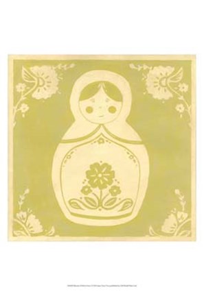 Framed Russian Doll in Green Print