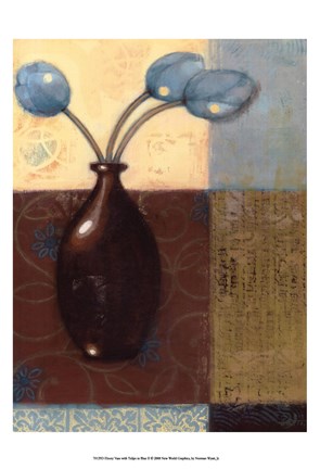 Framed Ebony Vase with Blue Tulips II Print