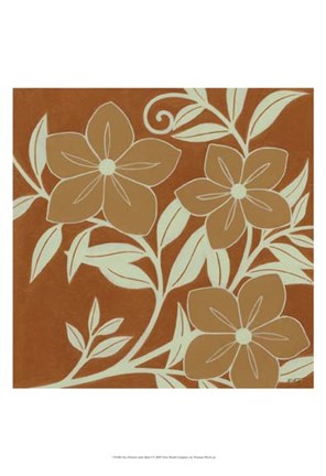 Framed Tan Flowers with Mint Leaves I Print